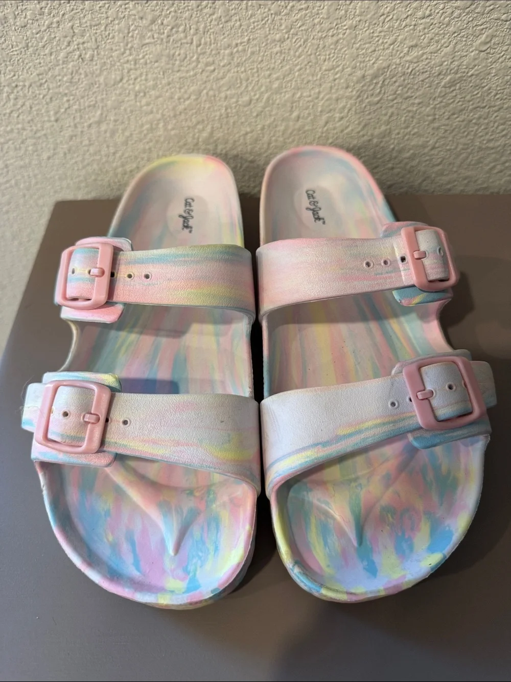 Cat & Jack Pastel Tie-Dye Double Strap Slide Sandals - Pink, Blue, Yellow